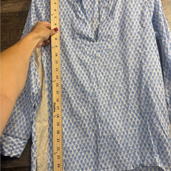 J. Crew Blue Relaxed Mandarin Collar Tunic Blouse - Picture 4 of 5